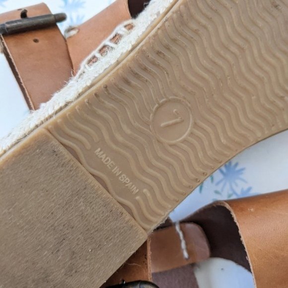 Soludos Banded Shield Espadrille Sandals 7 Tan Leather Ankle Strap Gladiator - Picture 11 of 12